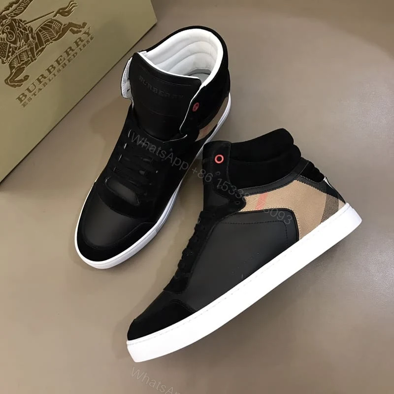 View 3 of BURBERRY LEATHER AND HOUSE CHECK HI-TOP SNEAKERS – BBR28