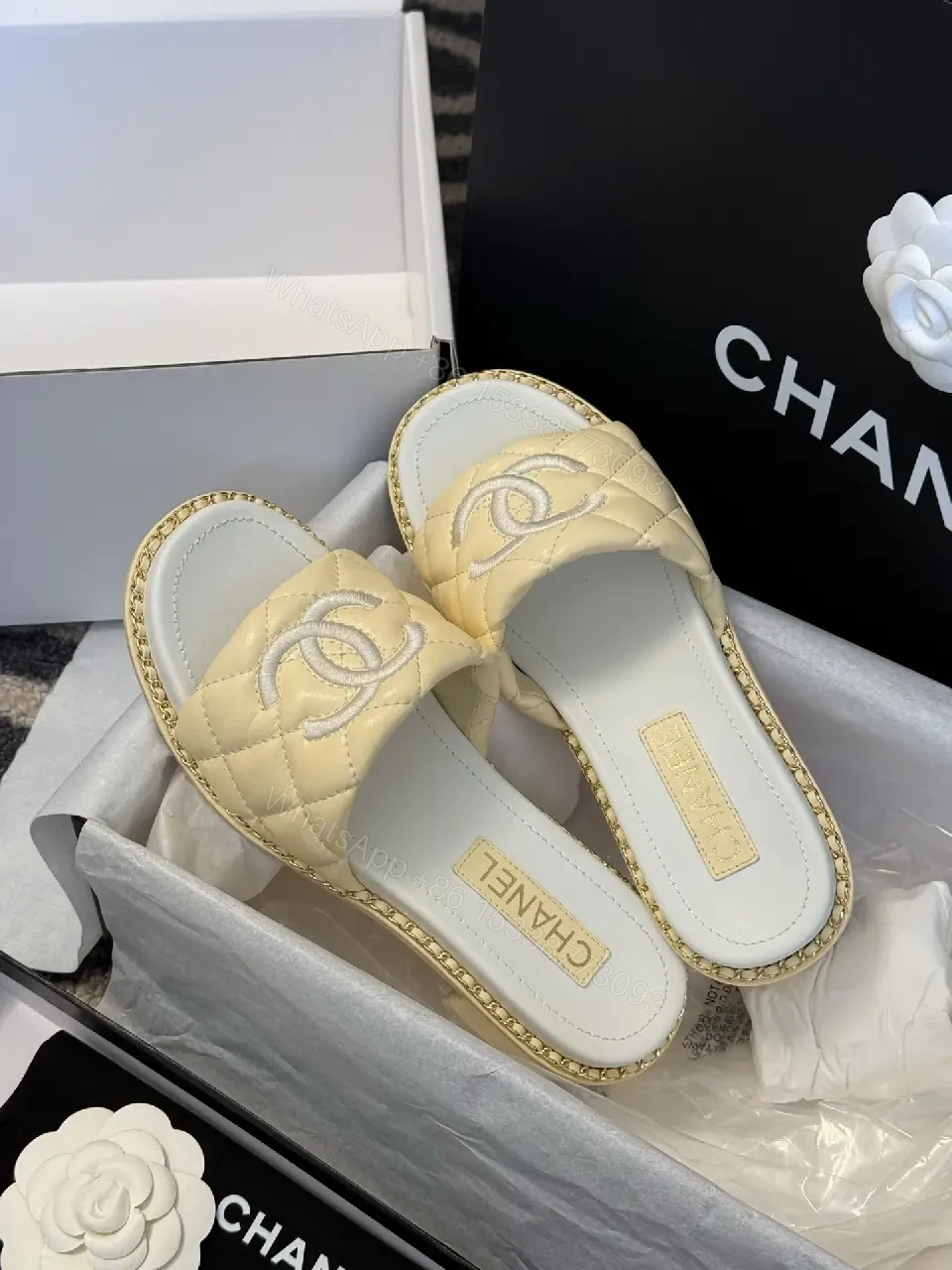 View 10 of Champagne-Beige Quilted Slide: Luxury, Slip-On Comfort