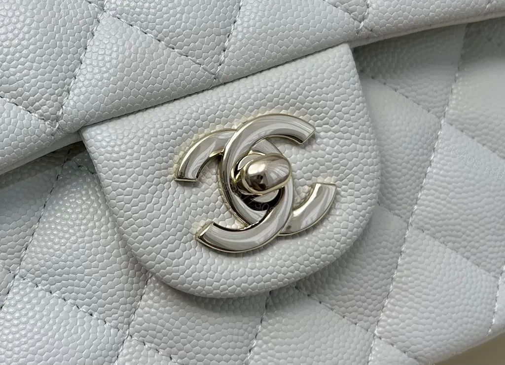 View 6 of Pearl White Quilted Bag â€“ Gold CC Logo Leather Handbag