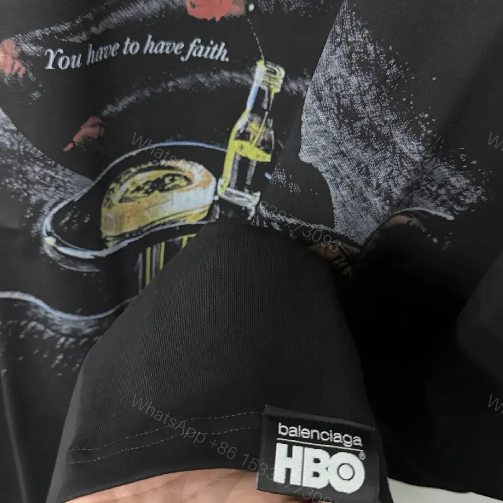 View 4 of black cotton oversized tee with graphic print, designer-inspired luxury casual