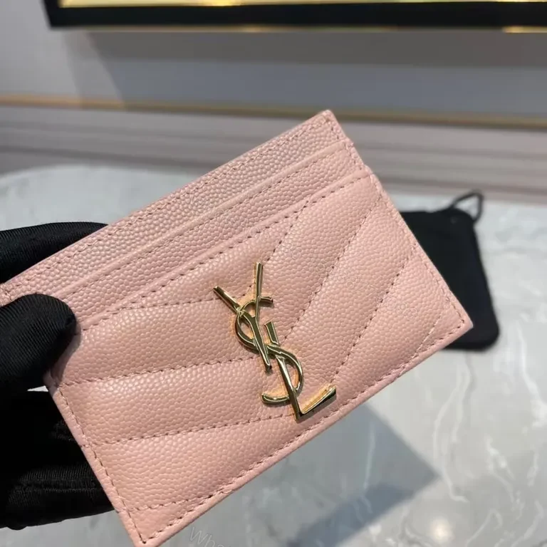 View 2 of Soft Pink Cardholder: Quilted Leather, YSL Monogram, Luxury Style