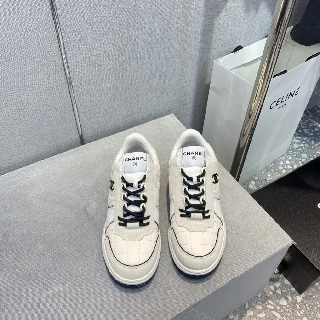 View 6 of White Leather-Trim Sneaker with Quilted Detail, Luxury Casual Sneaker