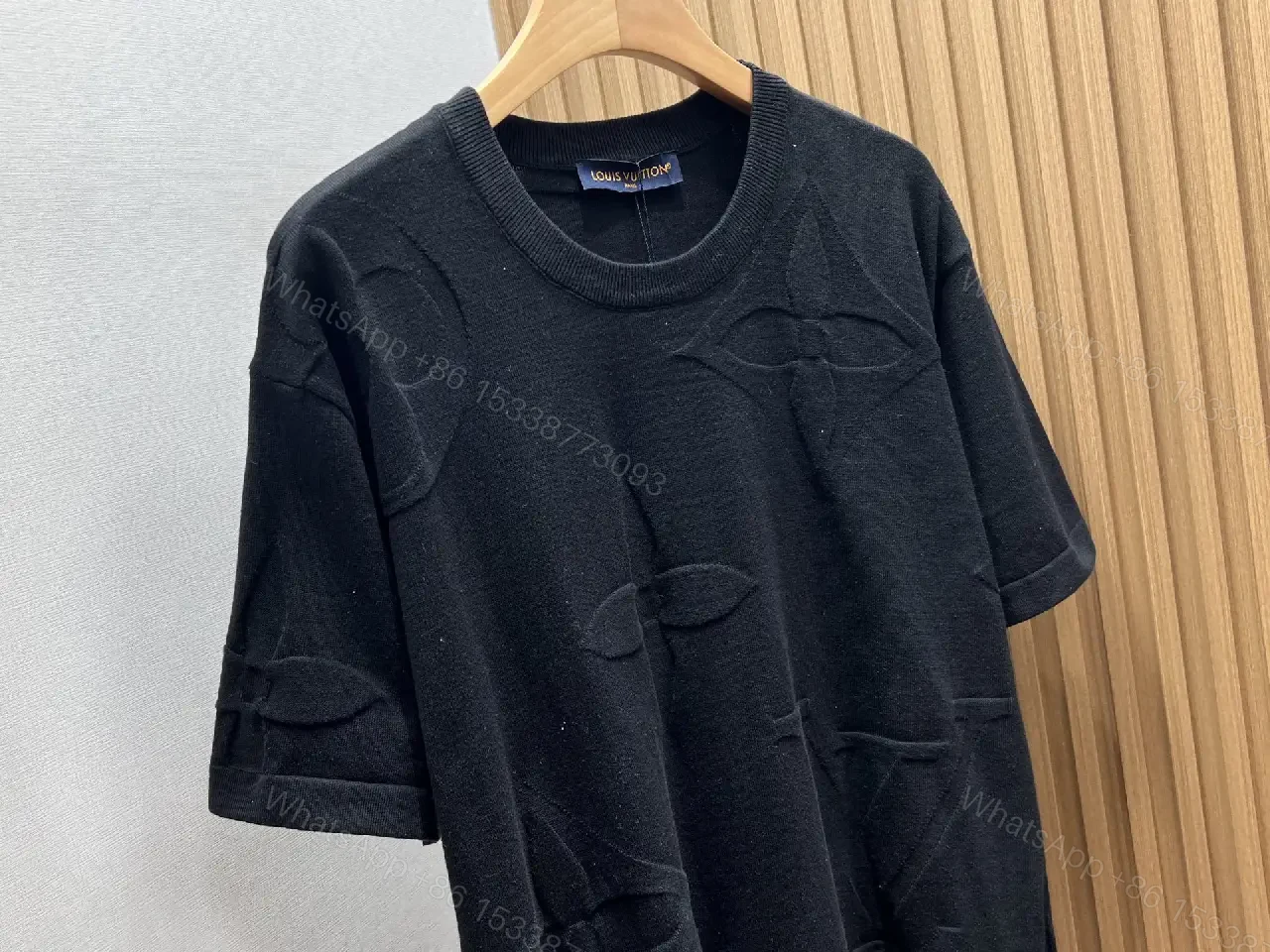 View 3 of White Embroidered Cotton T-Shirt Luxury Style with LV Monogram Key Feature T-Shirt