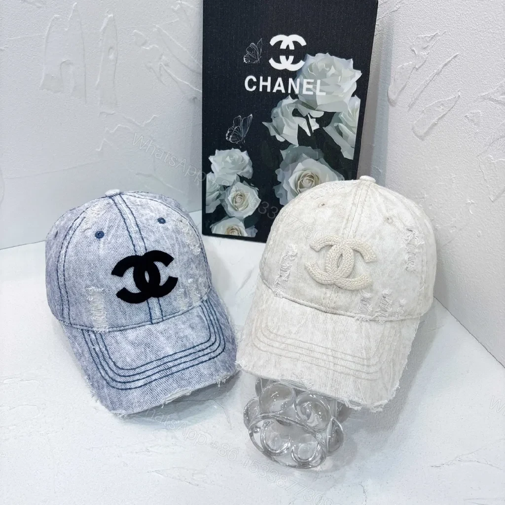 View 4 of Distressed Denim Logo Cap â€“ Tonal Chanel-Inspired Style