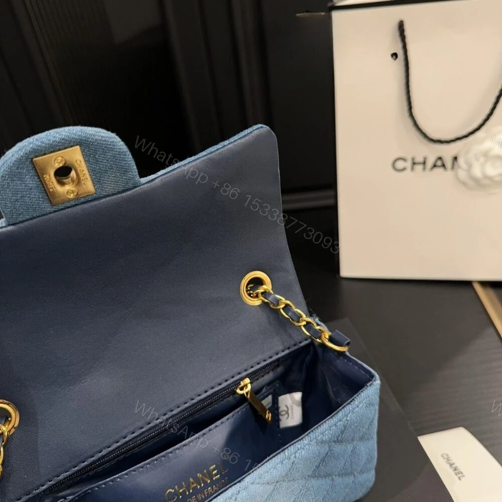 View 7 of Chanel Classic Handbag Washed Denim And Gold Tone Metal Blue 19Cm A01112 B16747 NX158