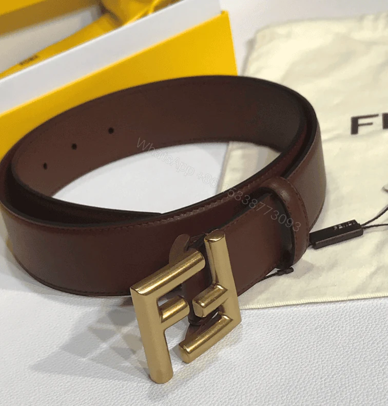 View 2 of FENDI BROWN LEATHER BELT WITH FENDI GOLD BUCKLE 40MM