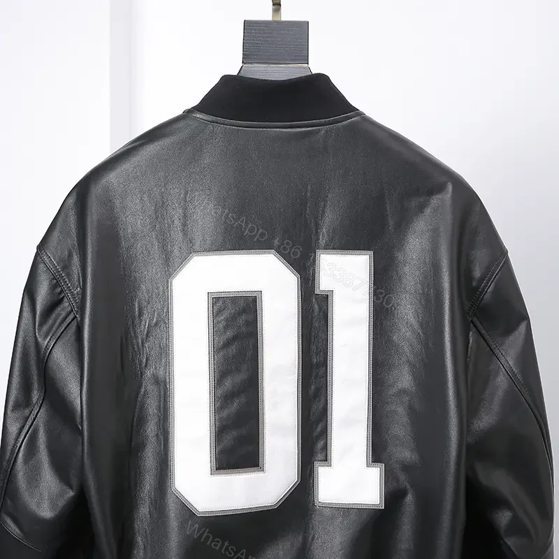 View 5 of Bold Leather Varsity Jacket: Designer-Inspired, Luxe Texture, Durable