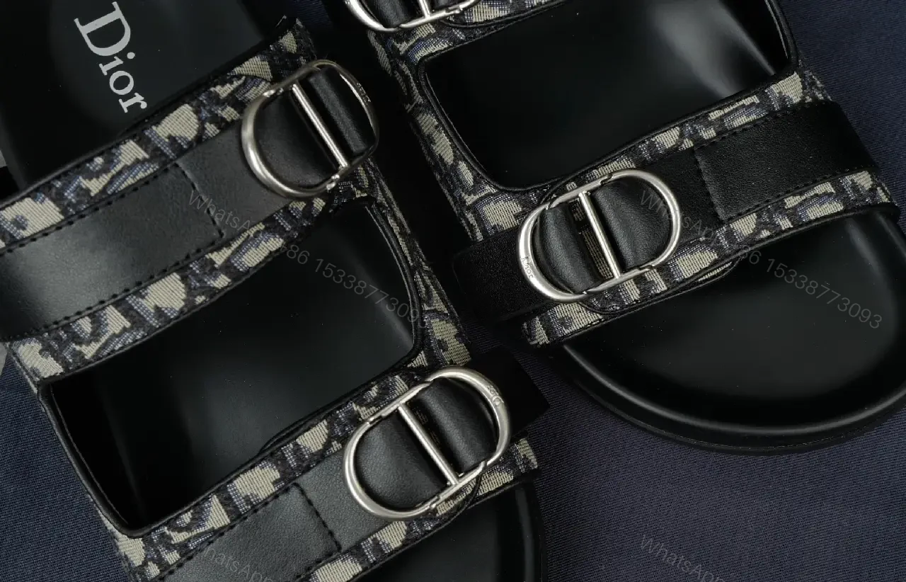 View 4 of Black Denim Leather Buckle Sandals Product Type: Dior Style