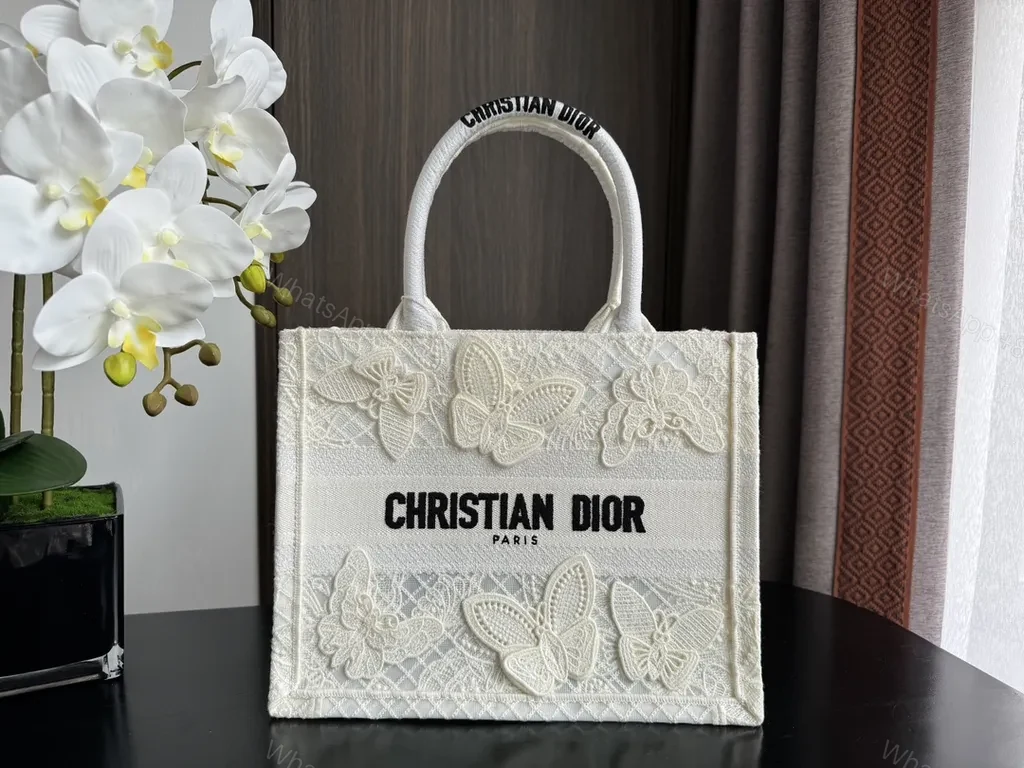 Cream Lace Dior Tote: Butterfly Motifs, Luxury Everyday — view 1