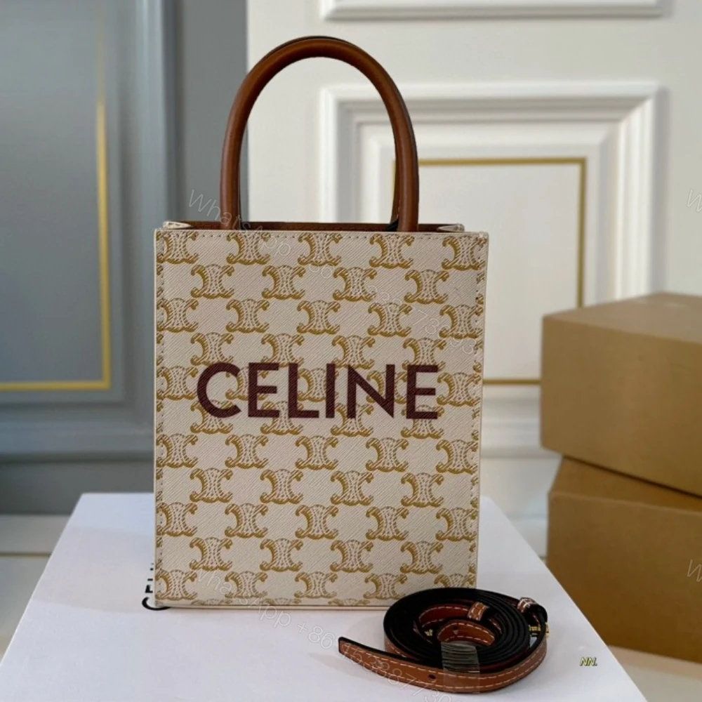 View 2 of CELINE MINI VERTICAL CABAS IN TRIOMPHE CANVAS AND CALFSKIN BEIGE 17CM