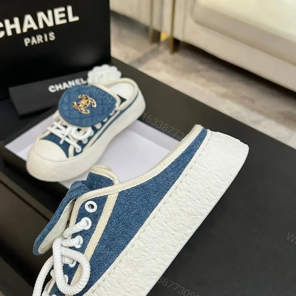 View 10 of Denim-Chic Leather-Luxe Slip-On Sneakers with Embellished Hardware