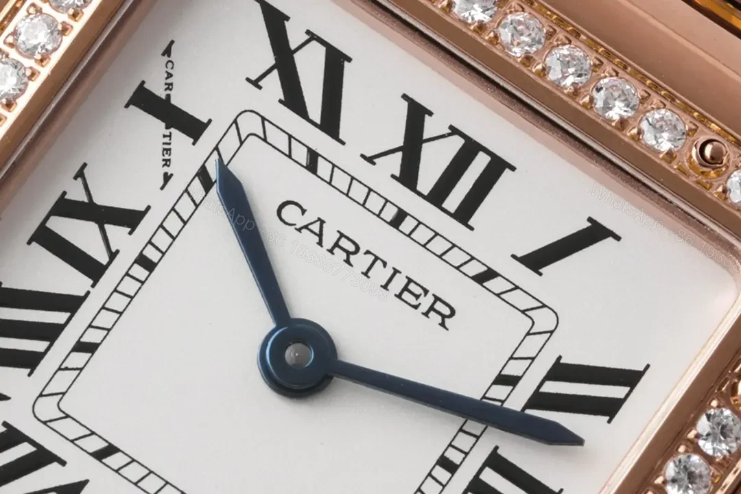 View 3 of V6 Factory Cartier Panthère de Cartier Rose Gold Watch with Diamond Bezel – 27x37mm, Silver Dial, Blue Hands, Sapphire Crystal