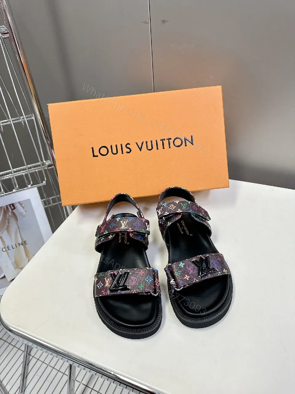 View 3 of Multicolor Monogram Sandals with Bold Straps - Luxe Comfort
