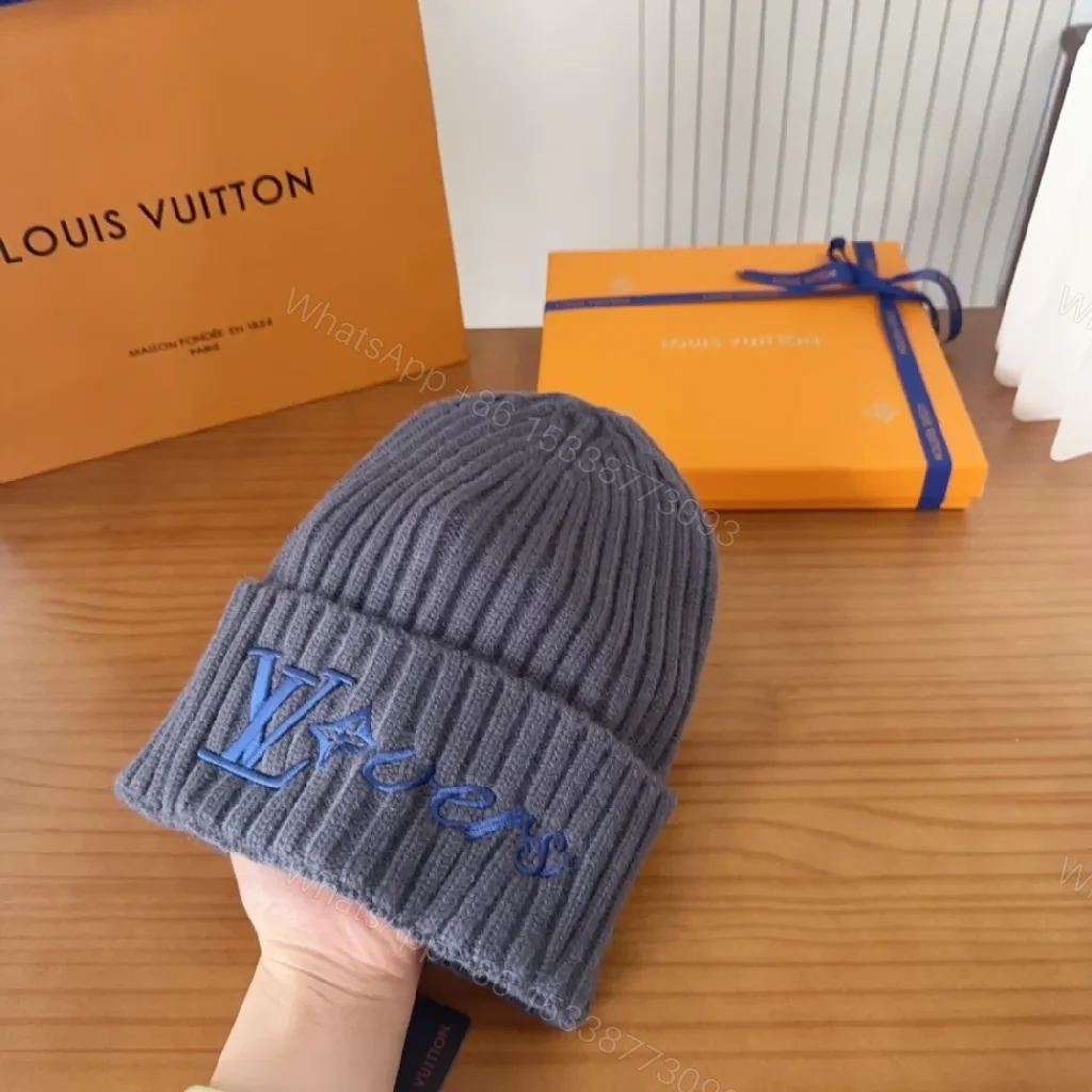 View 3 of Charcoal Knit Beanie: Luxe Embroidered Designer-Inspired Style