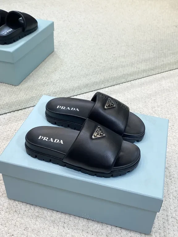 View 5 of Minimalist Prada-Influenced Leather Slide Sandals for Men