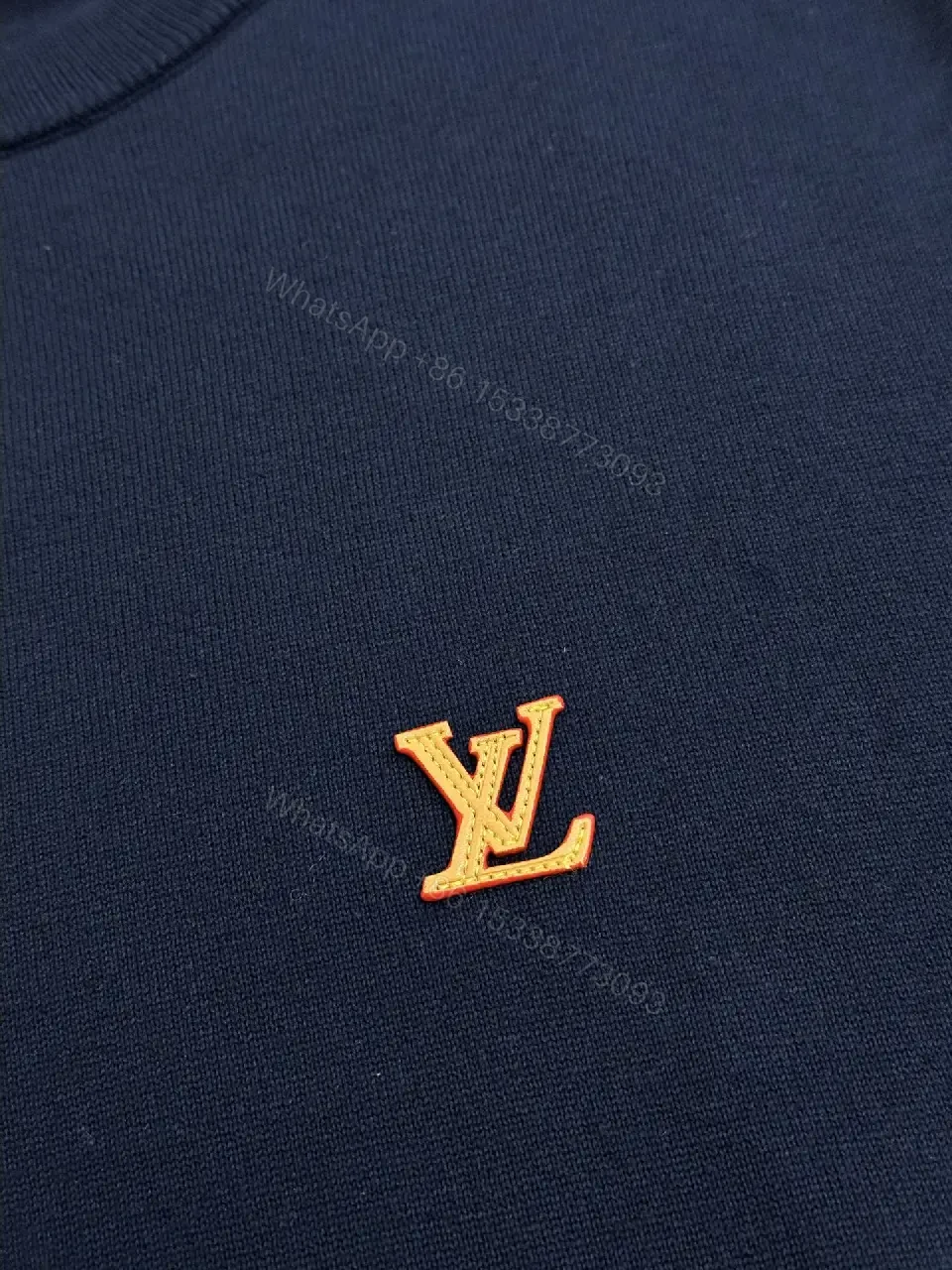 View 8 of Navy Knit Tee Short-Sleeve Rib Crew, Gold LV Logo