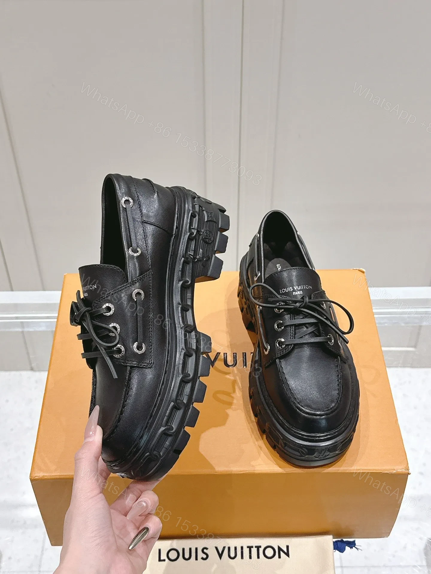 View 4 of LV Women Black Leather Chunky Loafers