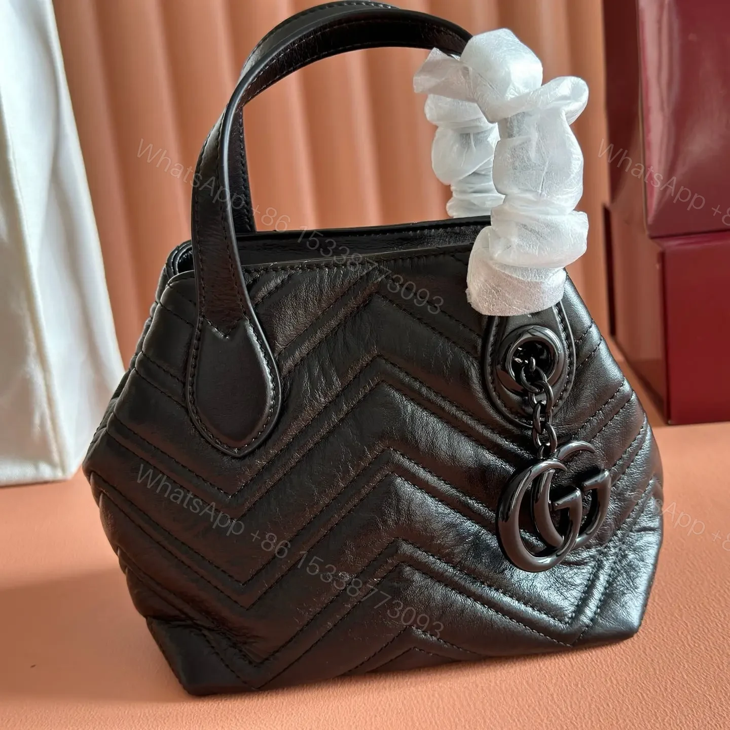 View 4 of GUCCI 26S GG MARMONT TOTE BAG 17 IN BLACK CALFSKIN