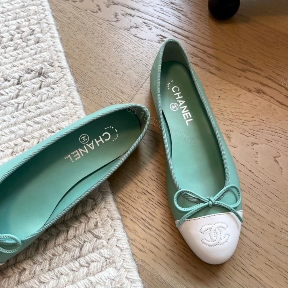 View 7 of Chanel Ballet Flats Light Green And White