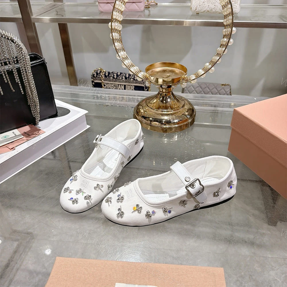 View 2 of MIUMIU Embroidered drill ballerinas 545620