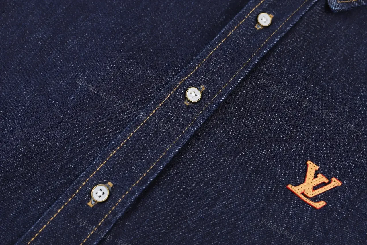 View 10 of Dark Indigo Denim Shirt, Classic Button-Down, LV Logo Embroidery
