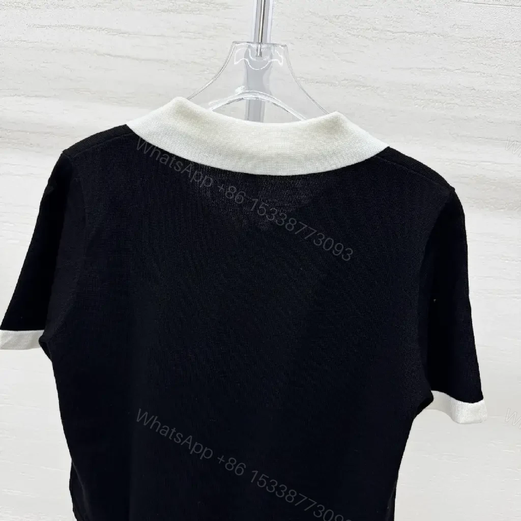 View 4 of Chic Polo Knit: Black White Logo Detail, Premium Style