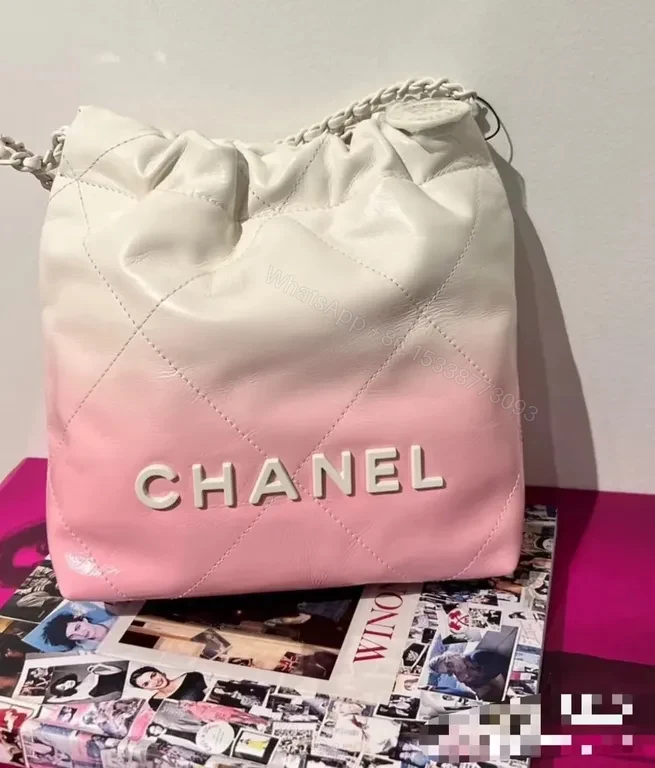 View 5 of Soft Gradient Quilted Bag with CHANEL Logo Chain Bag