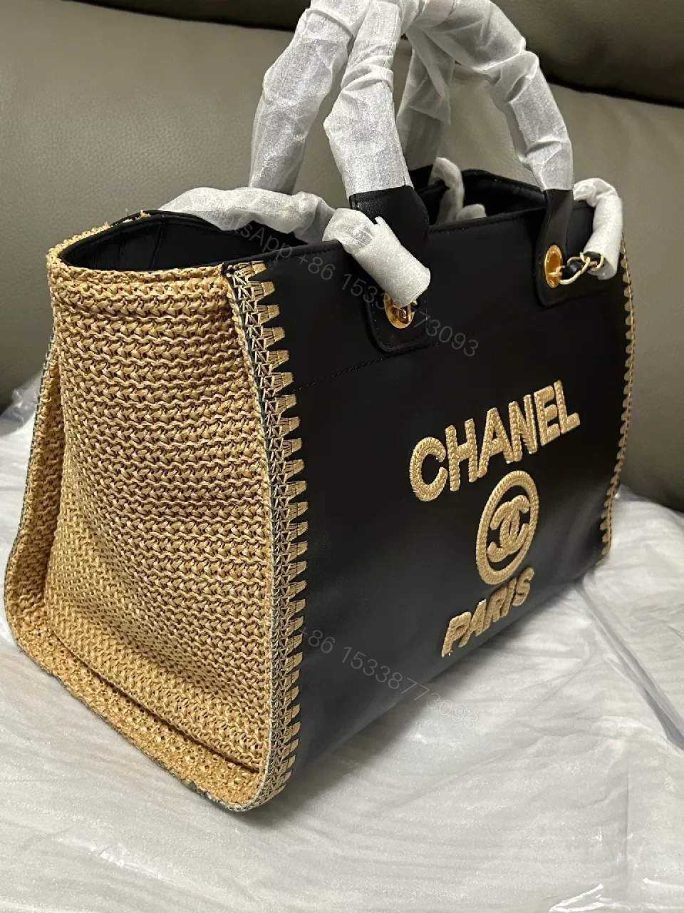 View 7 of Black Leather Tote with Gold Detailing, Everyday Sophistication