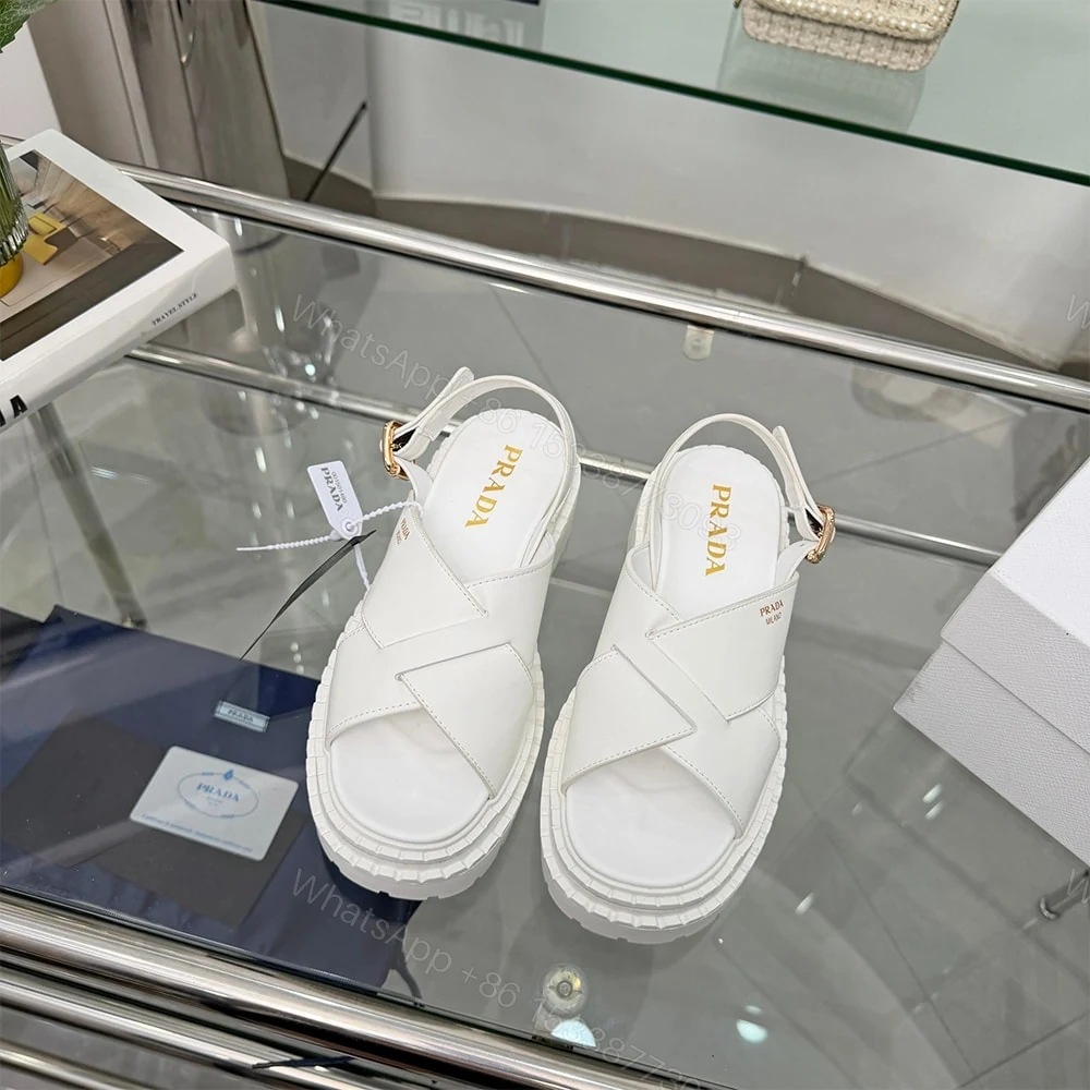 View 3 of PRADA Crisscross Leather Sandals 621770