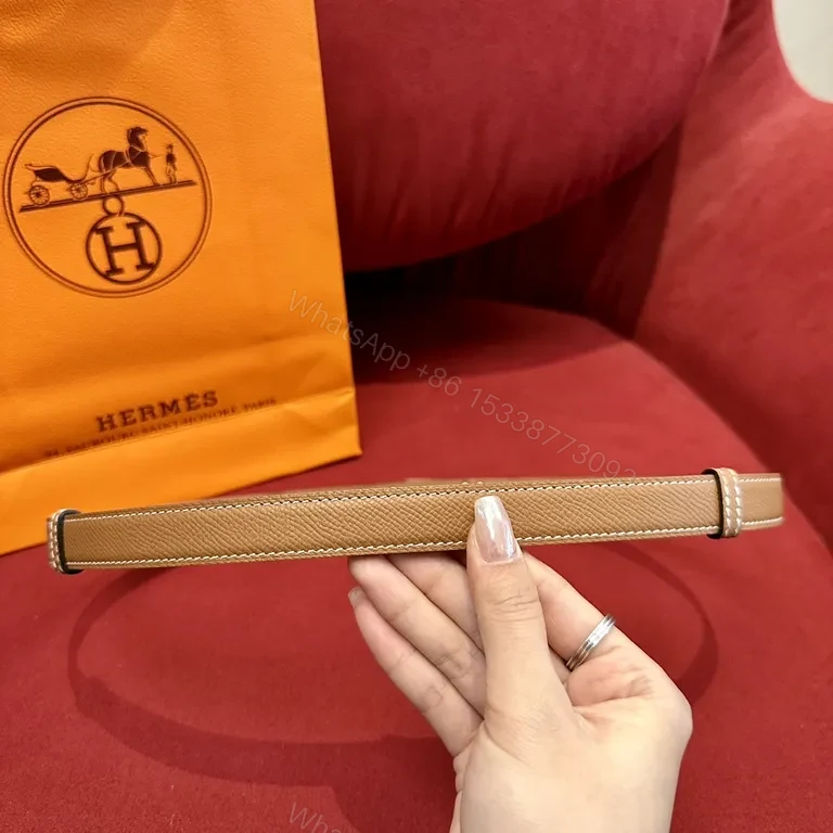 View 7 of Iconic H Buckle Leather Belt â€” Timeless Tan Calfskin