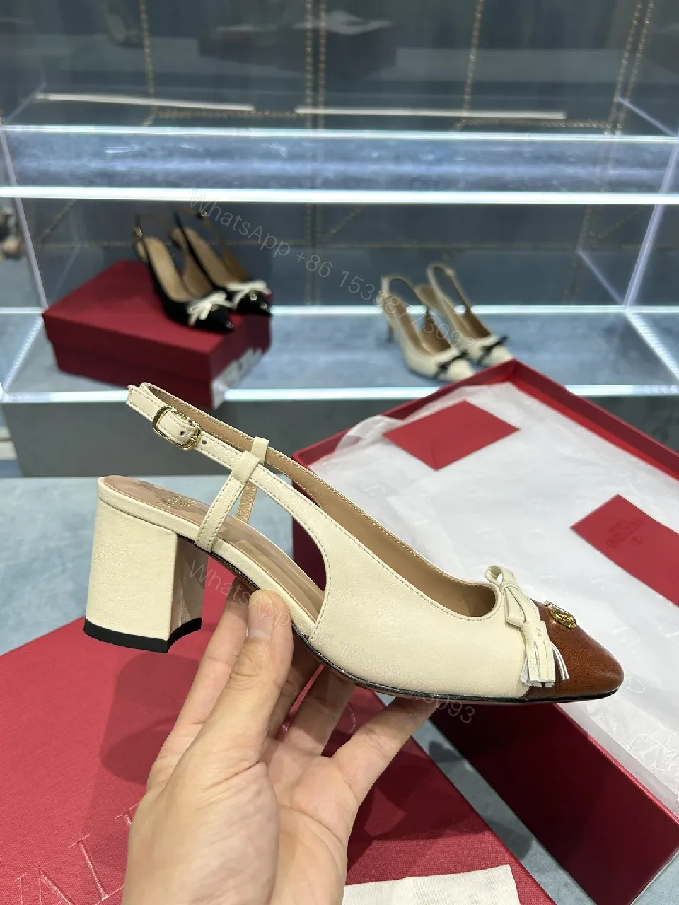 View 2 of Cream Leather + Velvet Toe + Two-Tone Slingback + All-Day Comfort Pumps