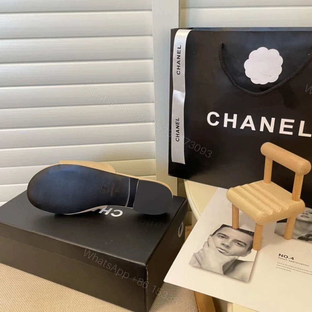 View 6 of Chanel Black Camellia Slides Beige