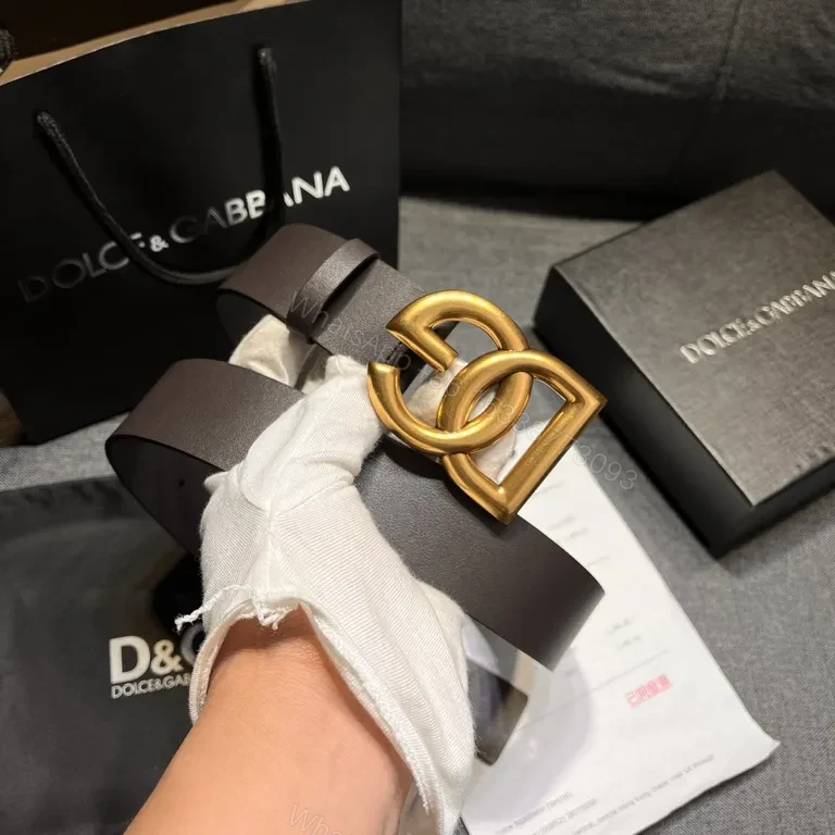 View 6 of Dolce & Gabbana Leather Belt: Gold-DG Buckle Luxury Belt