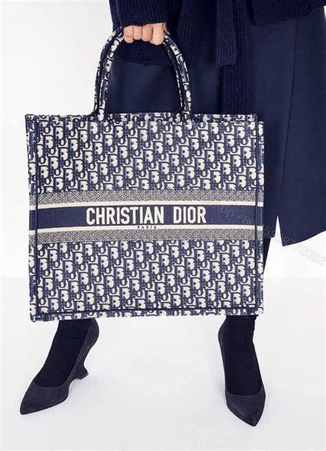 View 2 of Christian Dior Book Tote Bag In Dior Oblique Motif Embroidery First Copy | AAA+ Replica