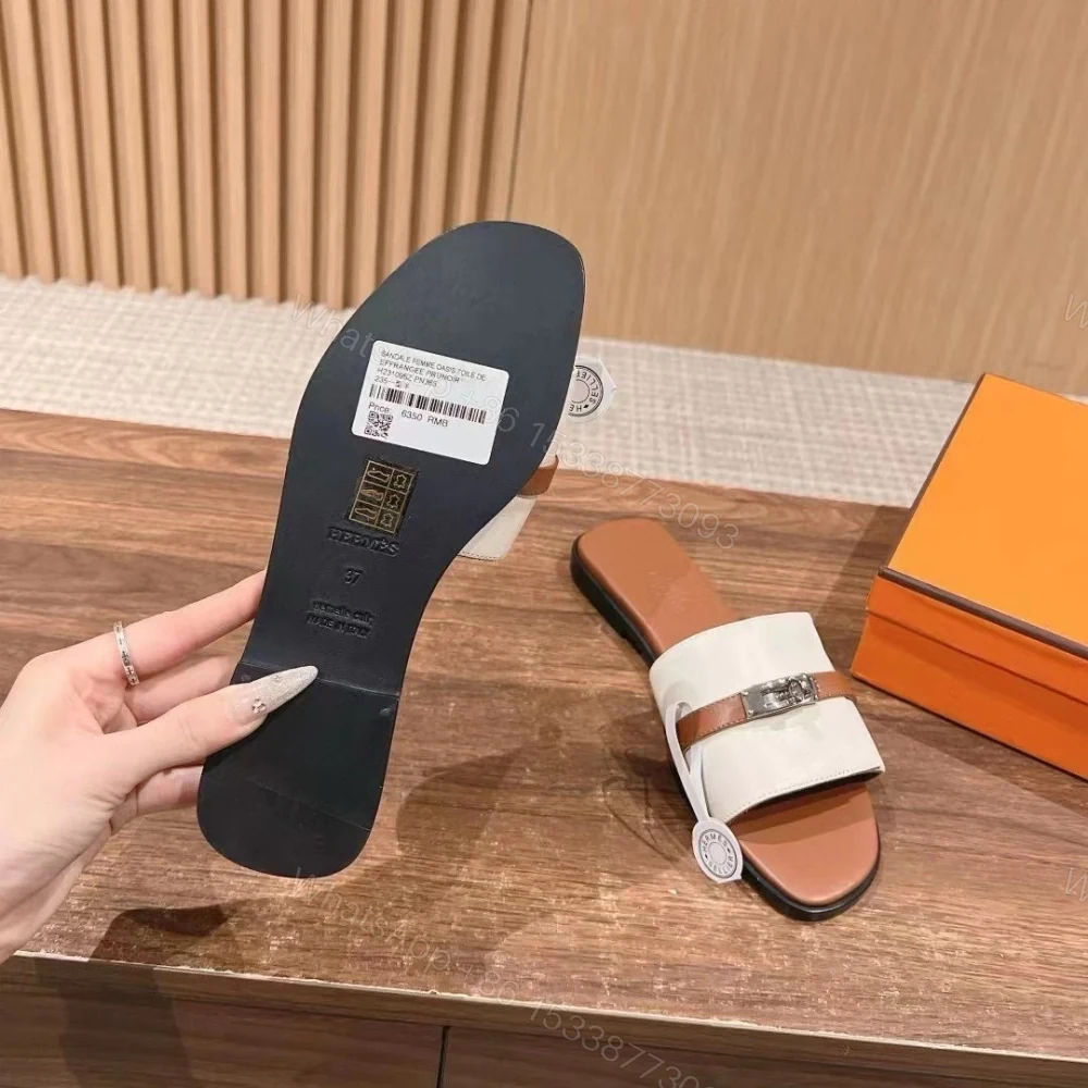 View 9 of 高仿Hermes*H231056ZF8經典一字拖鞋白色免檢版