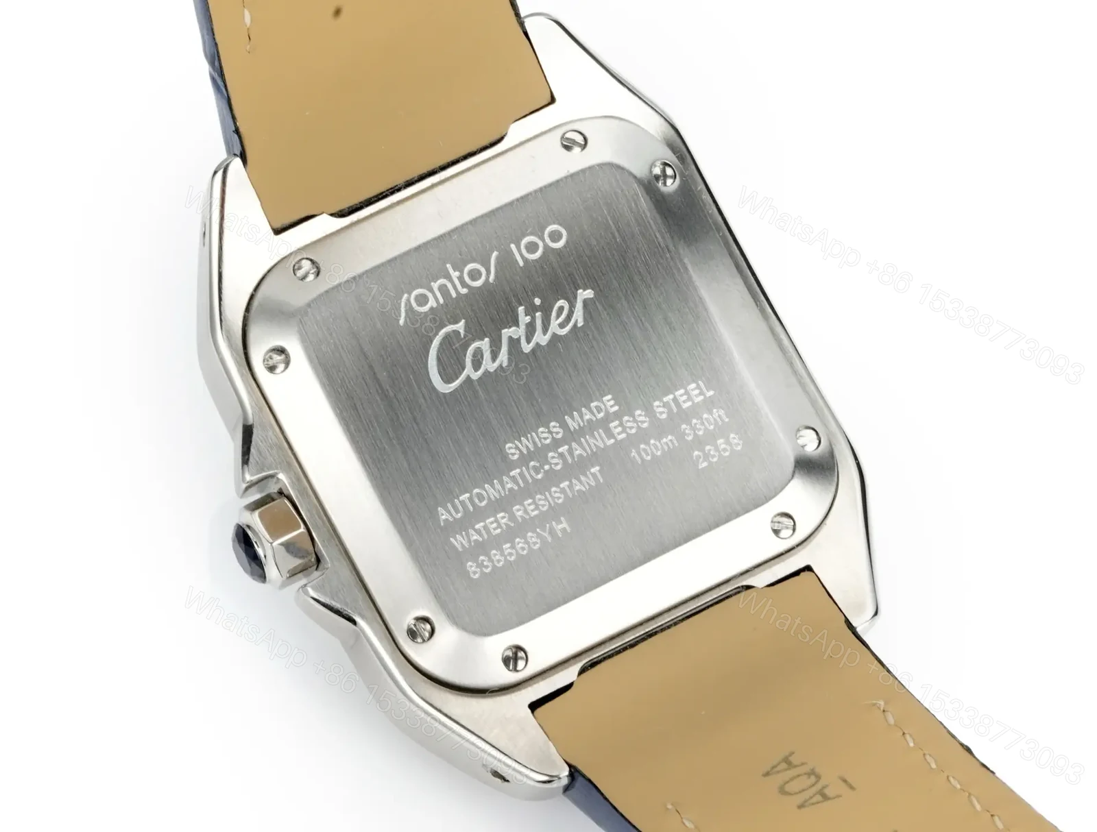 View 5 of Premium Cartier Santos 100th Anniversary replica Blue Leather Strap Edition RG-CARTIER-SANTOS-100-BLUE-LEATHER
