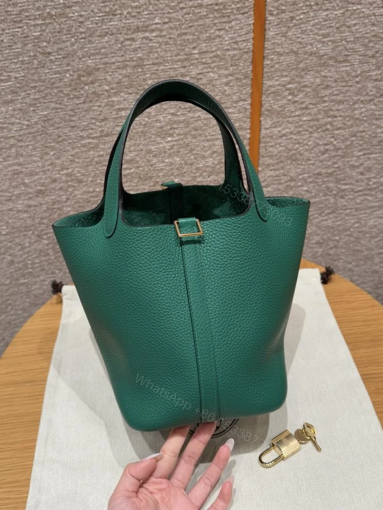 View 3 of Hermes Togo leather green with gold hardware 18cm