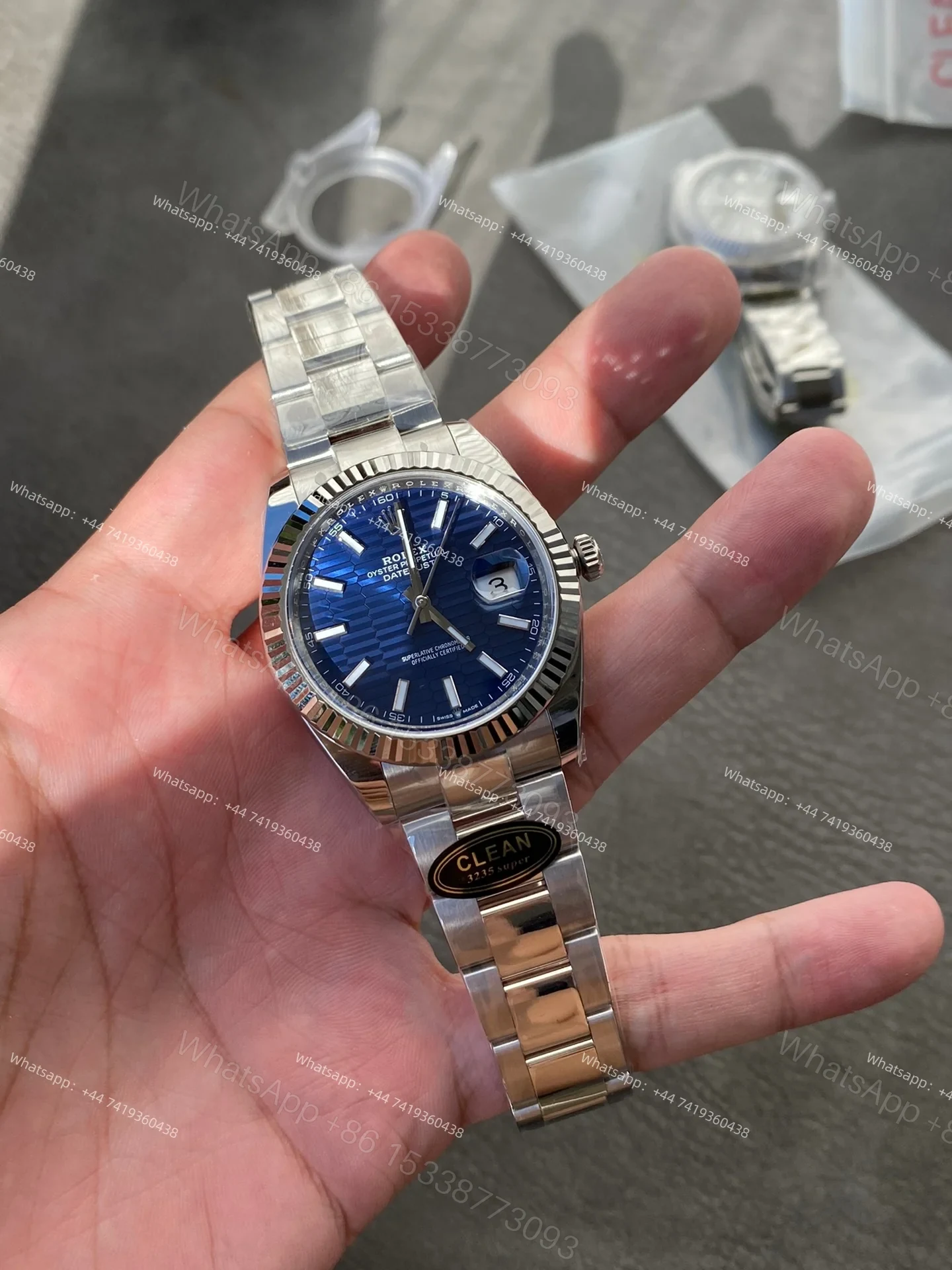 View 2 of Rolex Datejust M126334-0031 1:1 Replica Water Ripple Blue Dial Oyster 41MM 3235 Movement Super Clone Watch