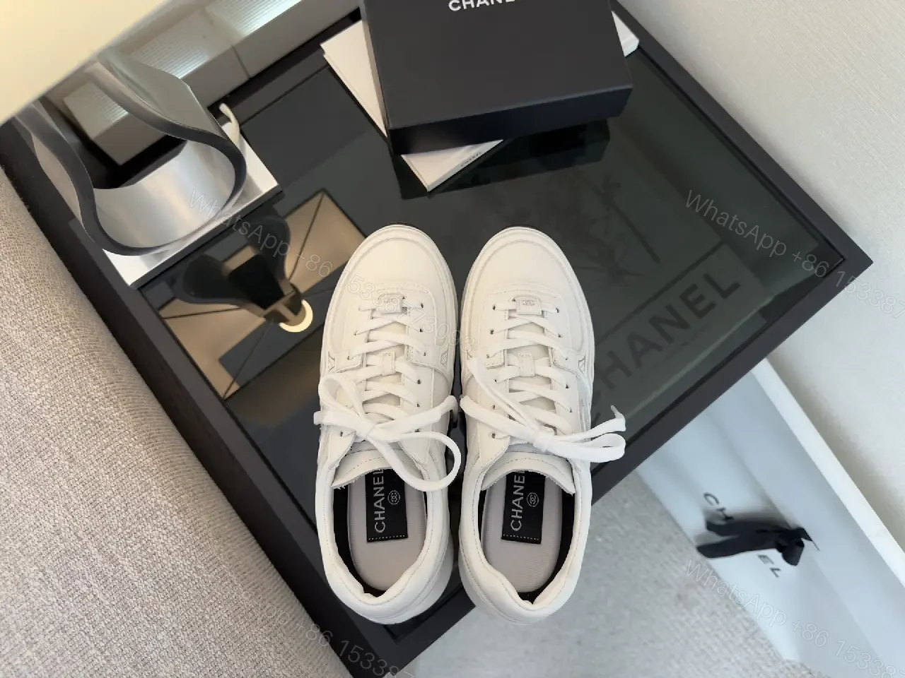 View 9 of Premium White Leather Low-Top Sneakers with Subtle Detailing