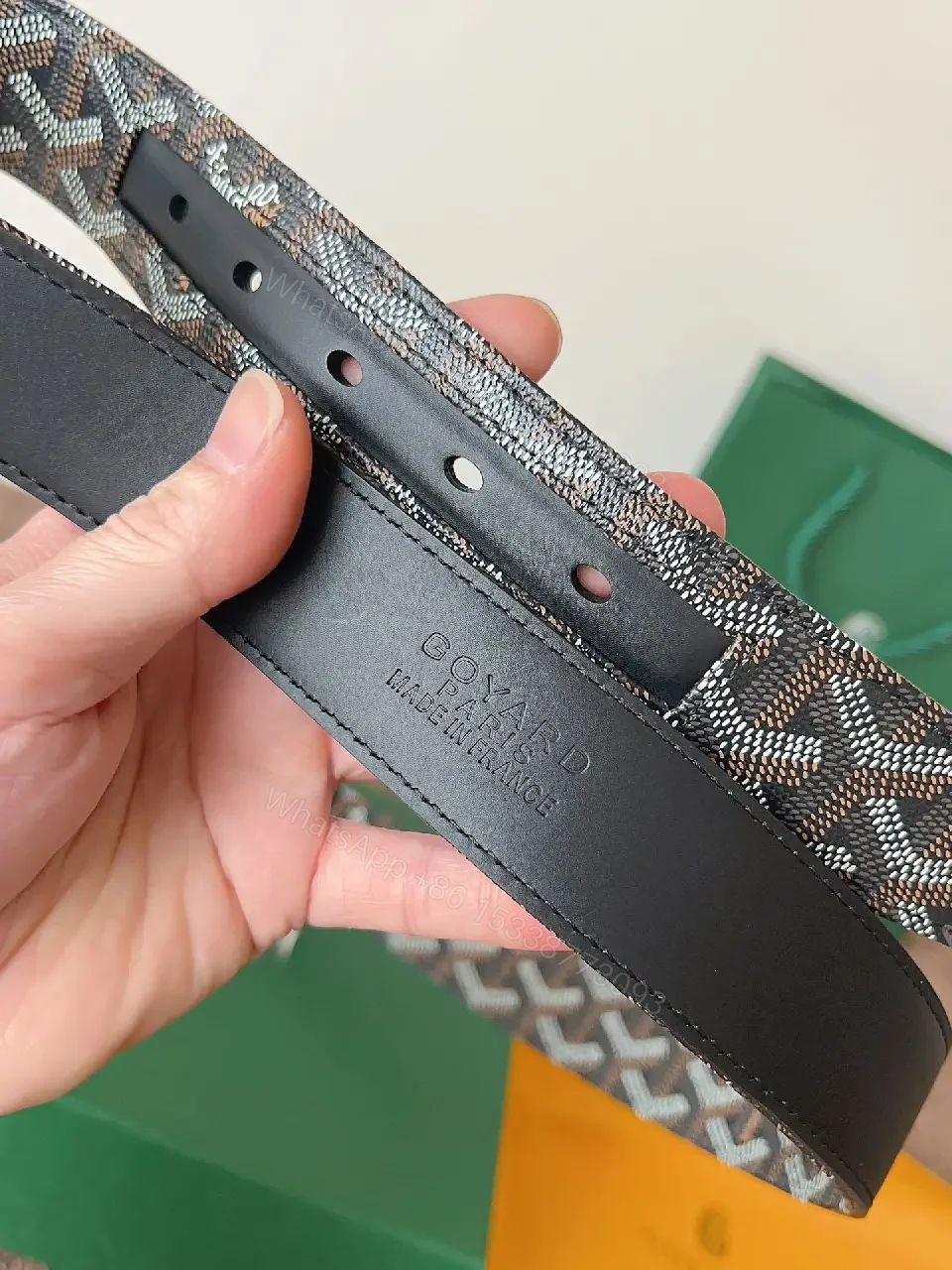 View 7 of Textured Leather Belt with Signature Hardware, Slim Webbing buckle