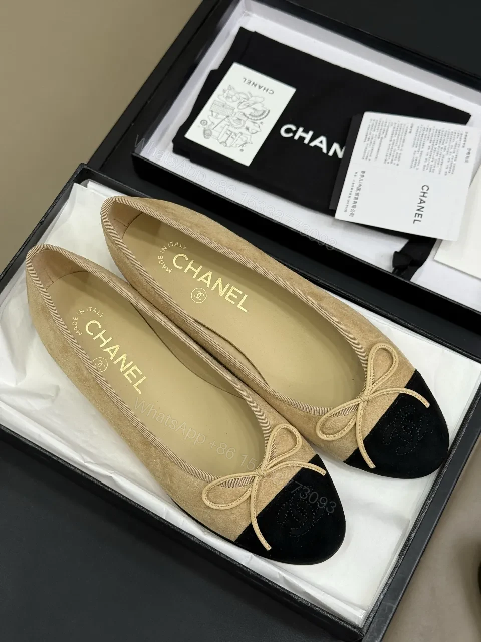 Neutral Beige & Black Captoe Ballet Flats: Two-Tone Luxury Comfort — view 1