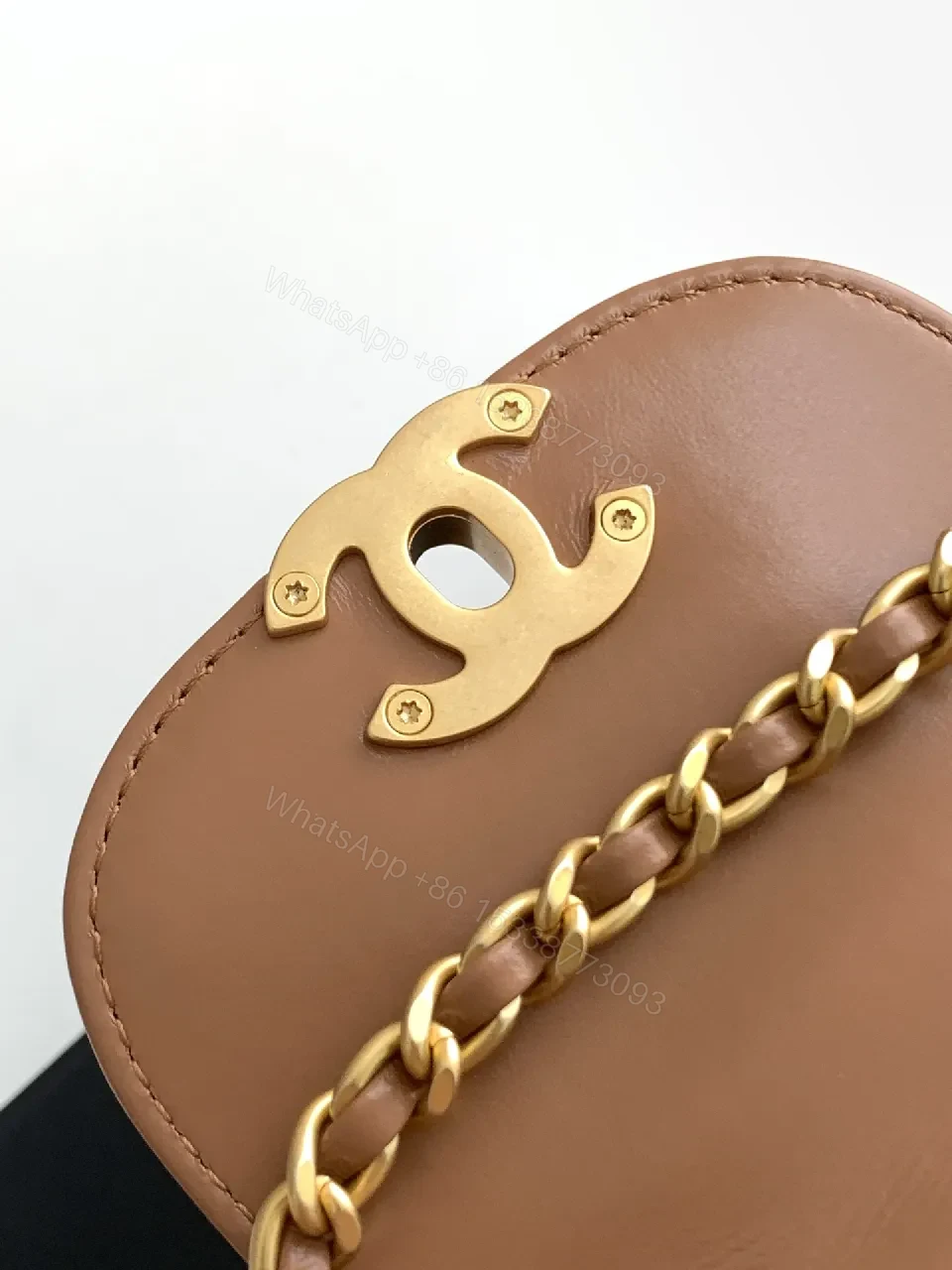 View 3 of Warm Caramel Quilted Leather Crossbody Bag - Structured Luxe