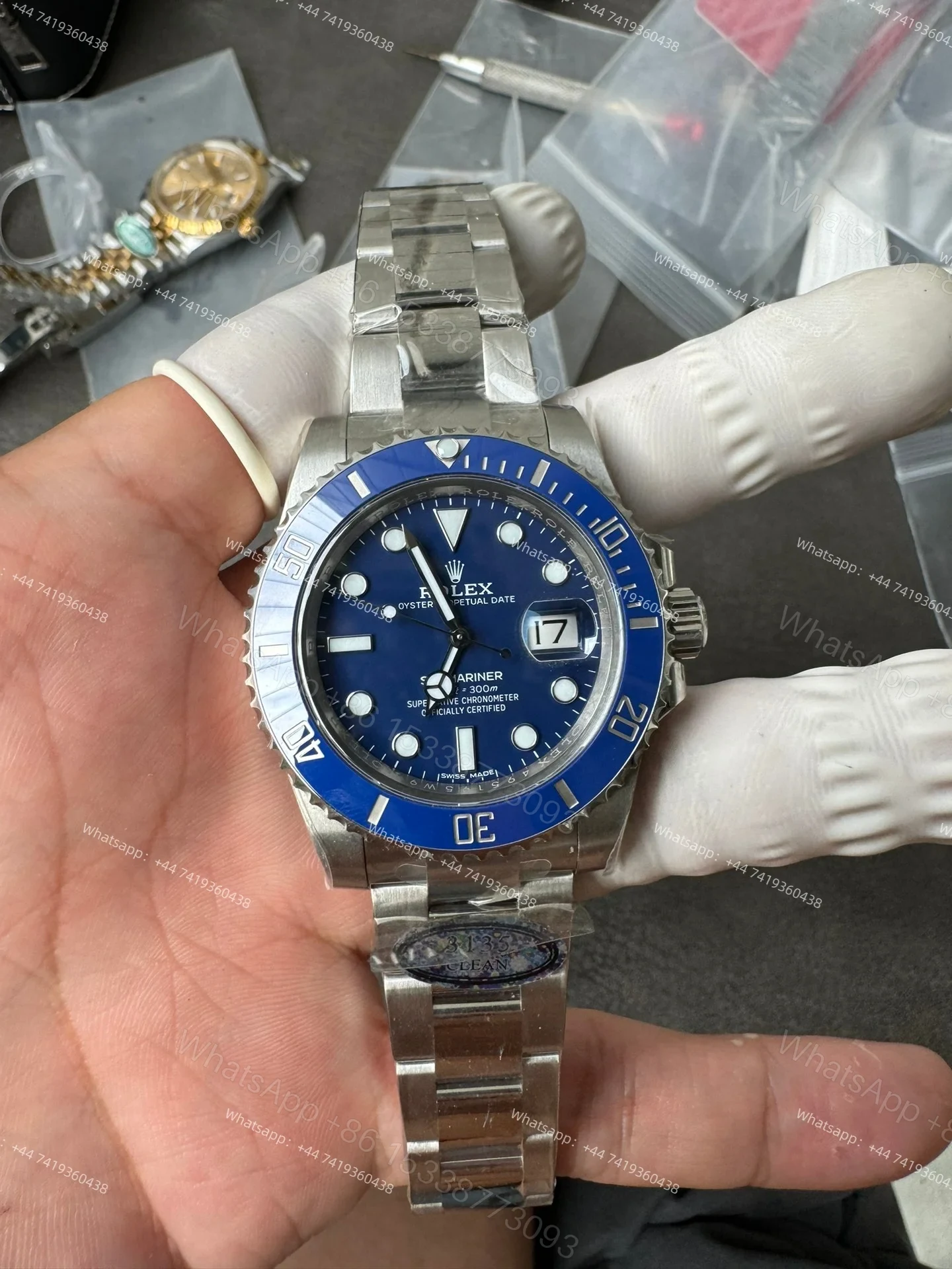 View 2 of Rolex Super Clone Watches 1:1 Smurf Submariner 116619LB VS3135 Movement 40mm