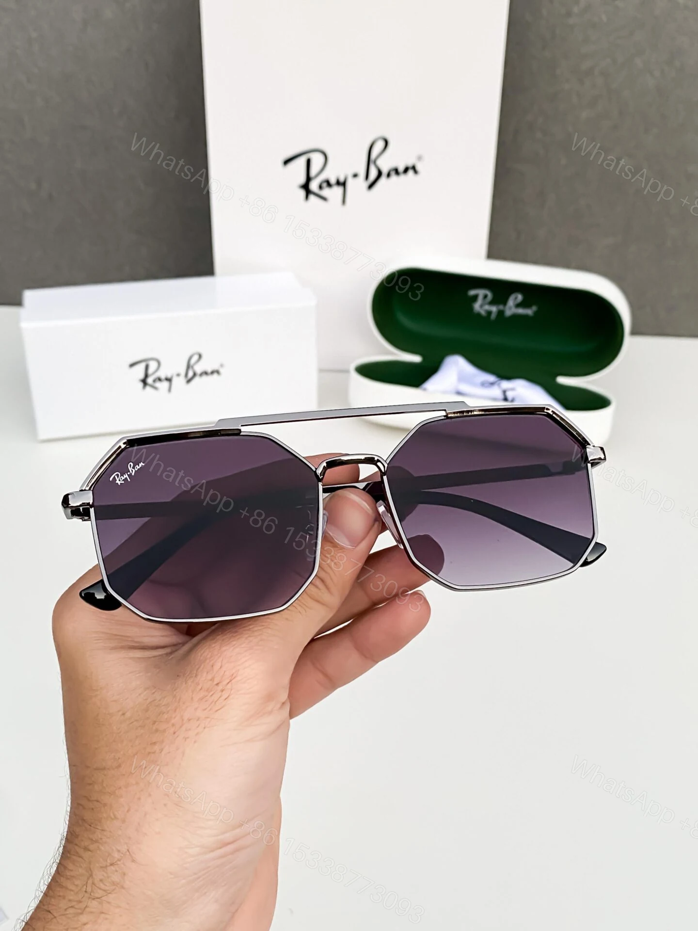 View 2 of Ray-Ban Hexagonal Gray Metal Sunglasses