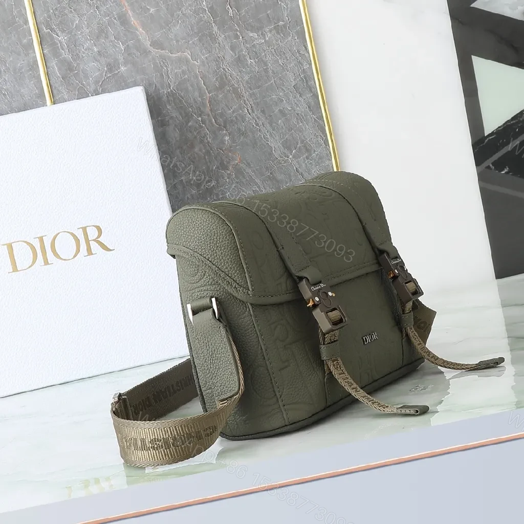 View 8 of Olive Green Compact Leather Messenger Bag with Monogram