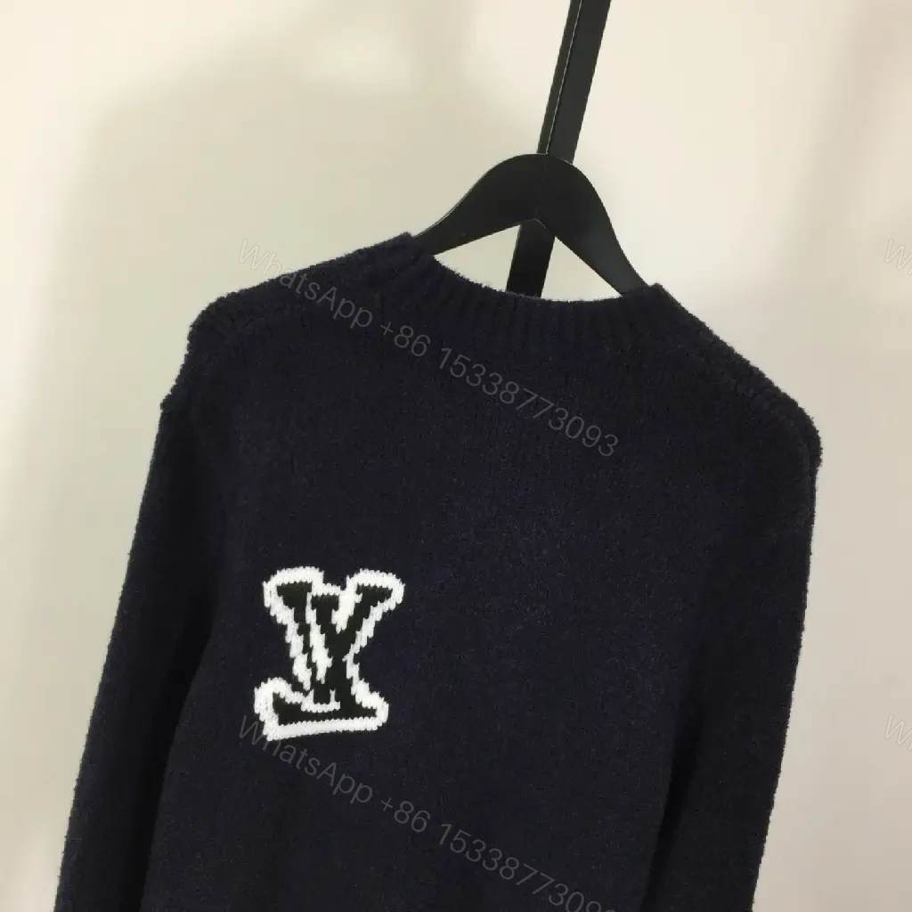 View 2 of Navy Knit Logo Sweater — Luxe Casual Knitwear, Regular Fit