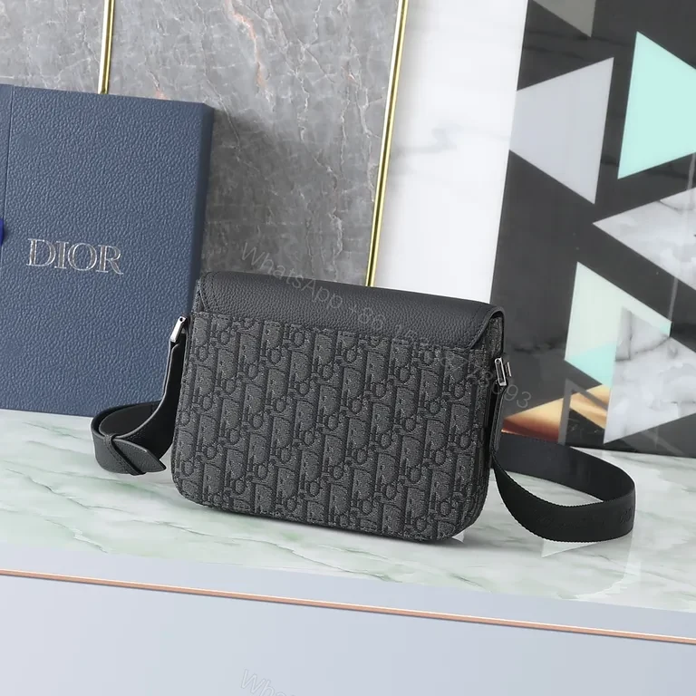 View 8 of Charcoal Leather-Accent Dior-Style Crossbody Bag with Buckle Closure