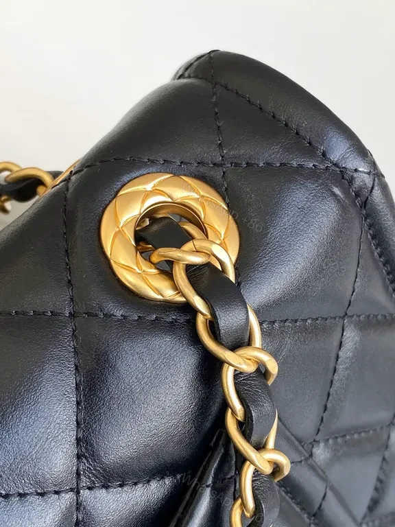 View 9 of Black Faux Leather Quilted Chain-Shoulder Bag, Luxury Everyday Style