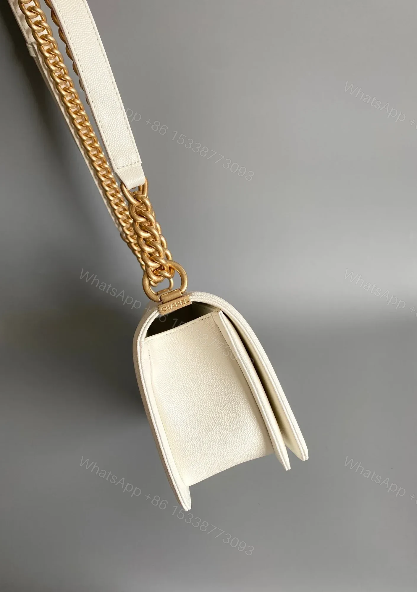 View 2 of CHANEL MEDIUM 25 BOY BAG IN WHITE LAMBSKIN GOLD HARDWARE
