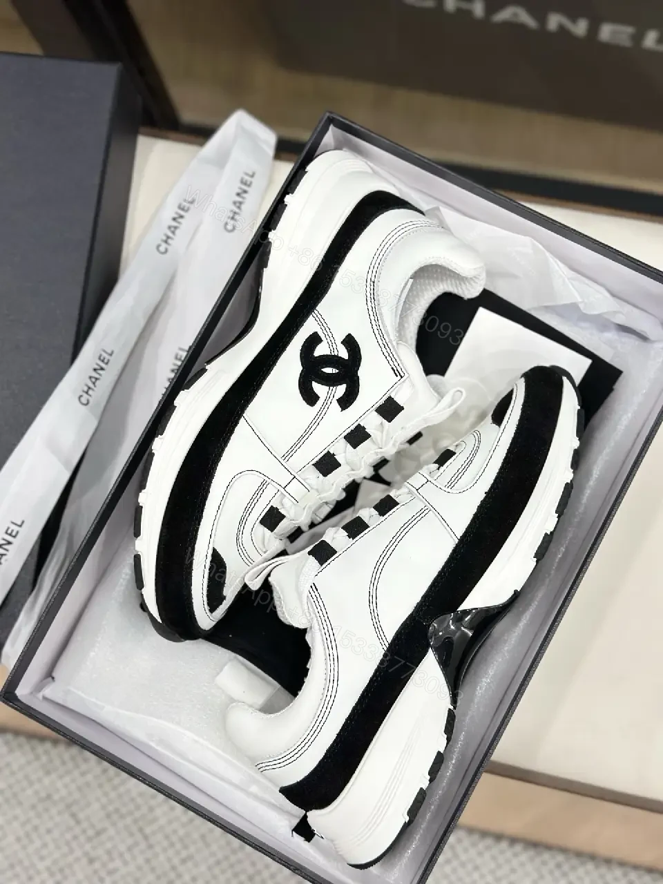 View 3 of Chunky-Sole Leather Sneakers: Luxe, High-Contrast, Designer-Inspired Footwear